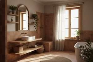 Salle de bain terracotta et bois : le duo nature pour votre intérieur