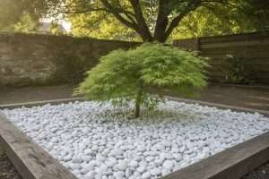 Aménagement jardin : nos idées avec des galets blancs